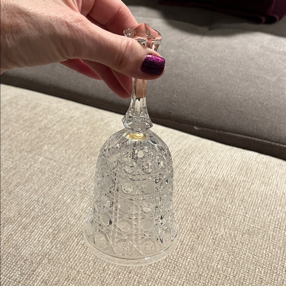 Vintage 7” Clear Crystal Glass Hand Held Etched Bell
